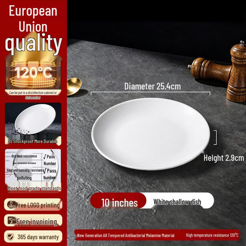 High-End Restaurant-Quality White Melamine Round Plates – Imitation Porcelain Buffet, Fast Food, and Rice Bowl Plates