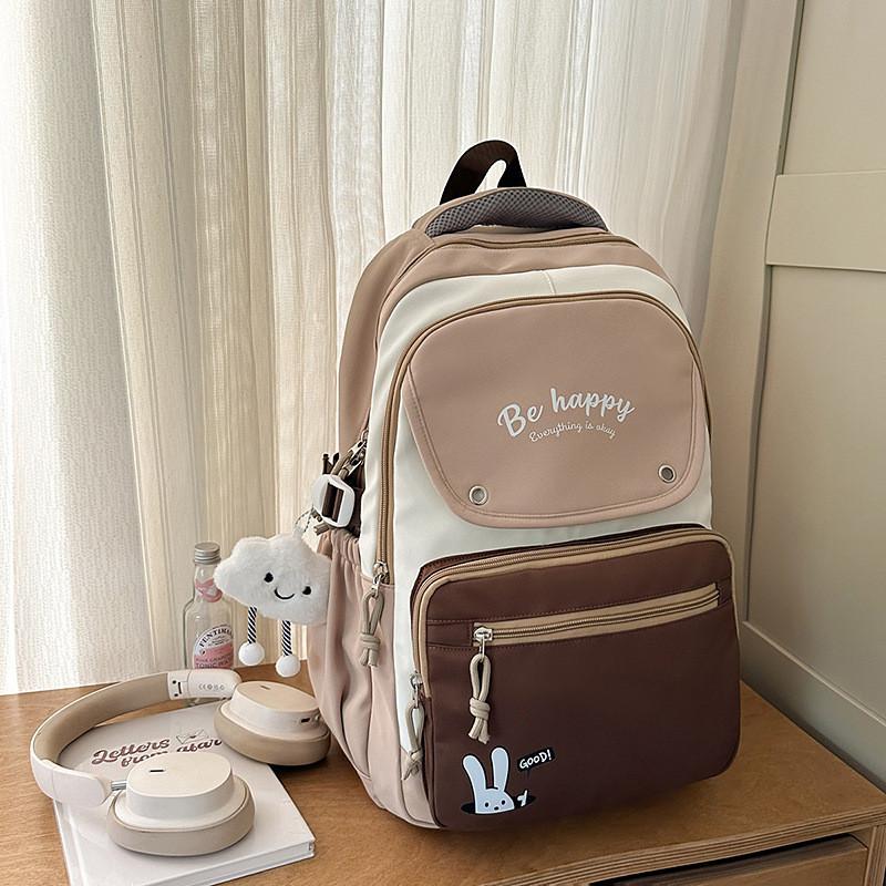Lightweight Letter Nylon Backpack With Colorblock Design For Unisex Daily Use