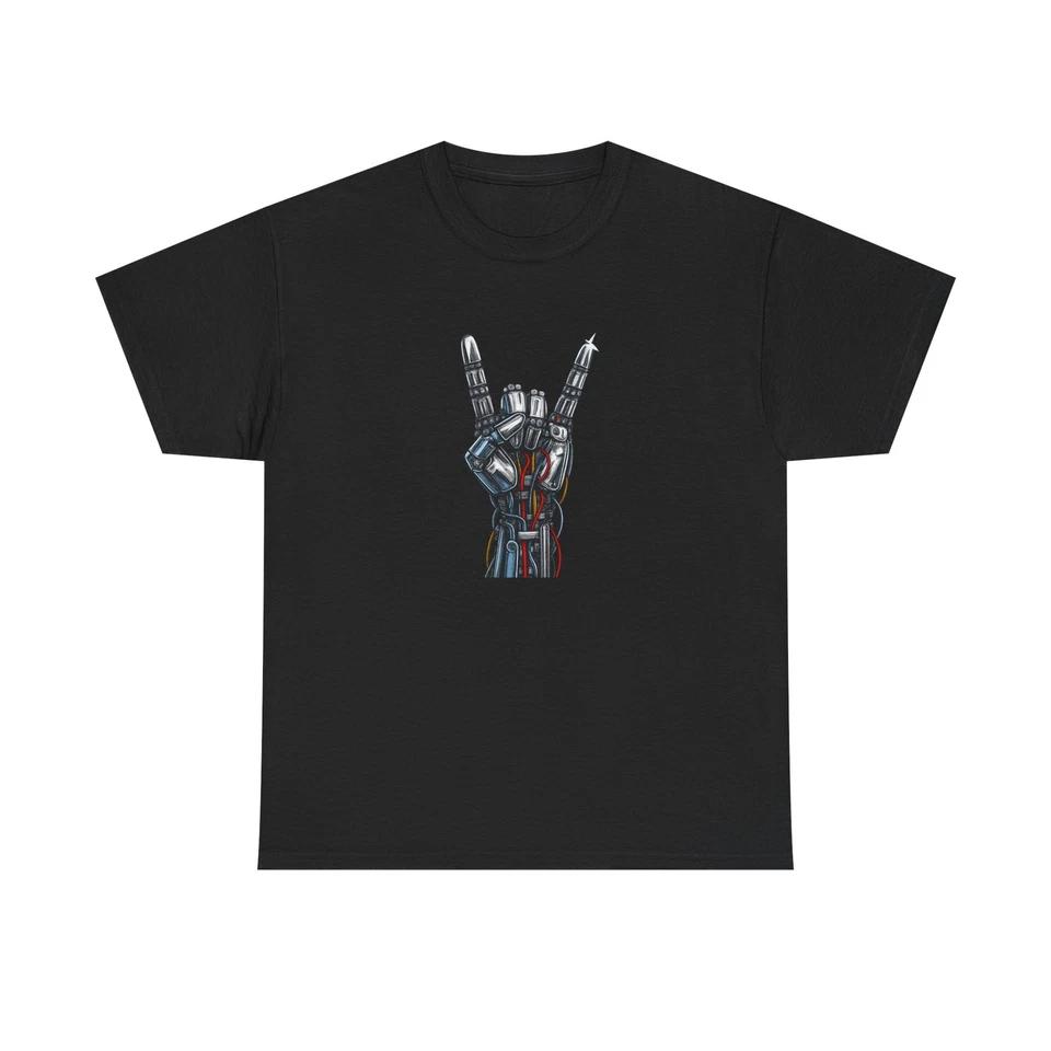 Unisex Adult T Shirt Robotic Hand Making Rock Gesture S