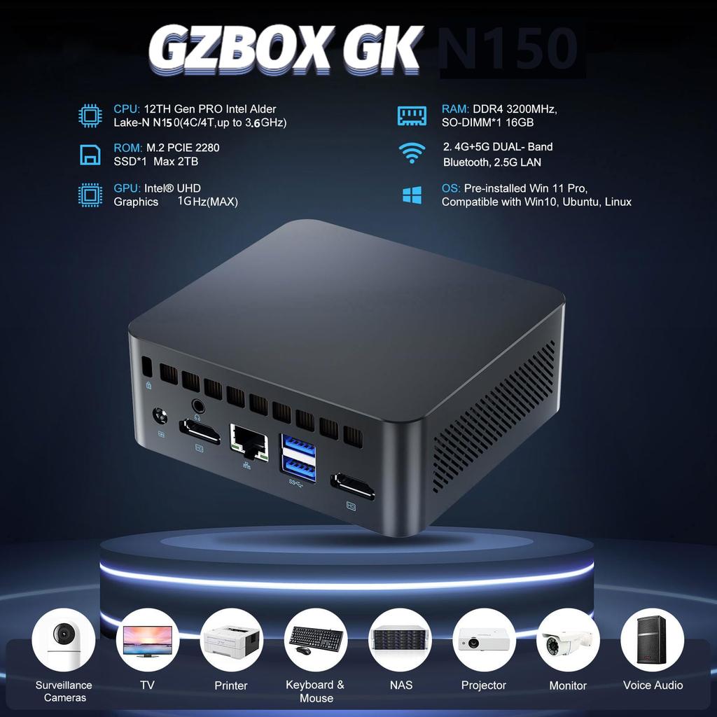 SZBOX Mini Small Windows 11 12th Generation Intel Alder Lake N150 Up To Small No No Game Mini Dual Screen 1GHz 1000M Mini Computer PC, PC, Pro, (4C/4T