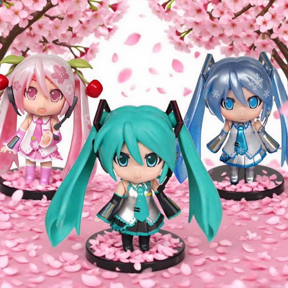 Anime Q Hatsune Miku Figure Mini Character Ornaments Kawai Pink Green Hatsune Home desk Decoration Adult Toy kid Birthday Gift