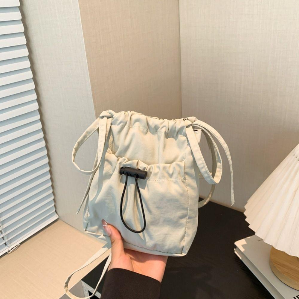 Fashion Women Shoulder Bag Simple Versatile Drawstring Crossbody Bag Reusable Creative Tote Bags Cell Phone Purse Pouch