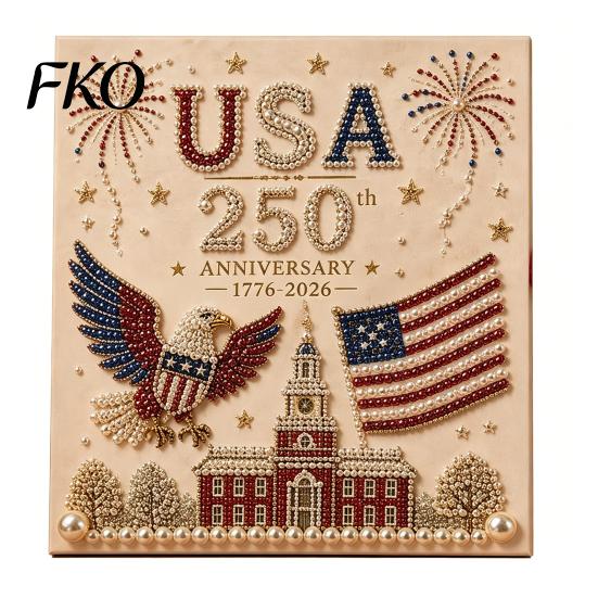 250th Anniversary Art Pearl Painting Kit, USA DIY Relaxation Craft Kit Set, Patriotic Bead for Beginners Adults with Frame