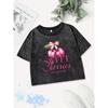 Summer Cotton Crop Tops Women Sweet Cherry Prints Washed T-Shirt Distressed Regular Fit O-Neck Streetwear Clothes