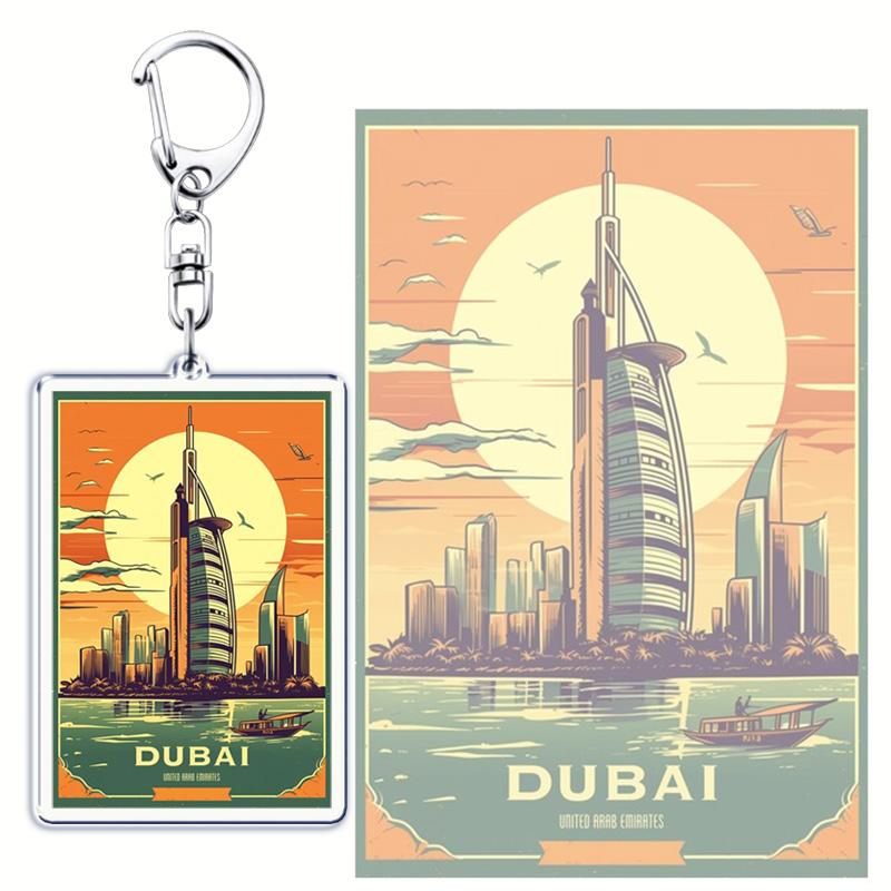 Classic Dubai City Travel Keychains Dxb Airport Tickets Key Chain Ring for Bag Hero Pendant Keyring Jewelry Fans Gifts