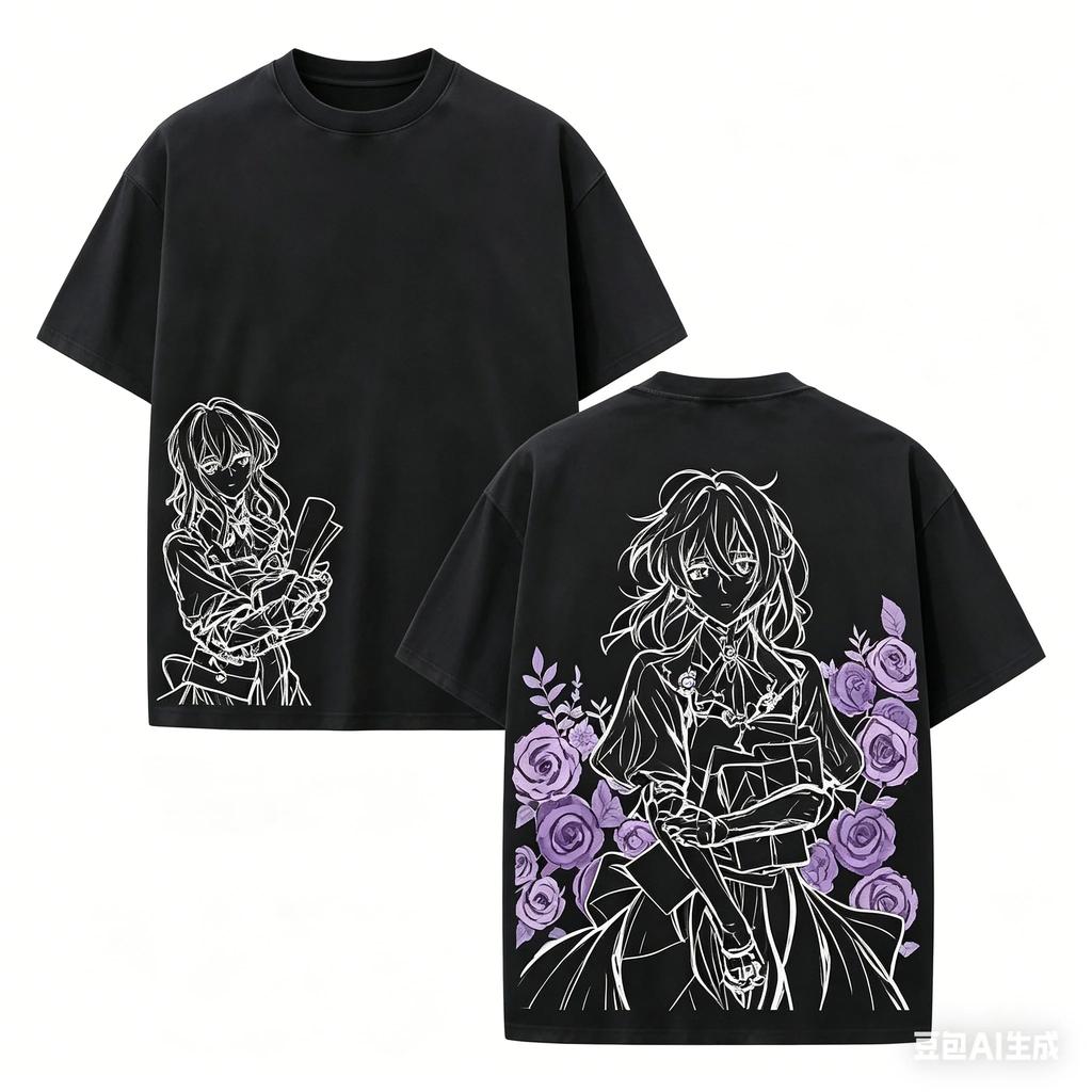 Violet Evergarden Anime Lover Washed T-shirt Year Round Clothing Personality Clothes Plus Size Unisex Streetwear Trendy Couples