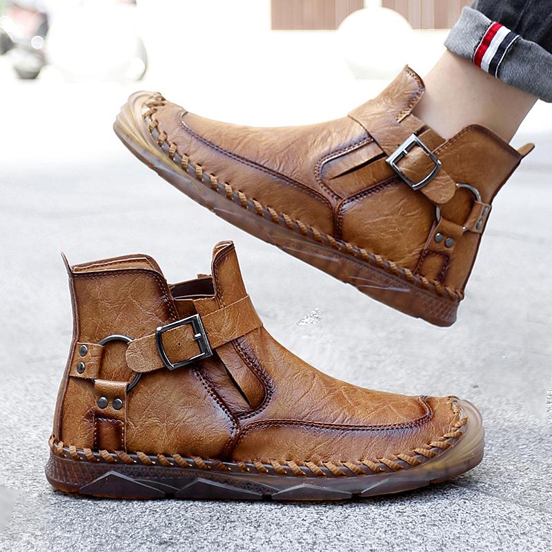 Fashion Outdoor Man High Top Dress Shoes All-match Leather Basic Boots for Men New Trend Men Ankle Boots Casual Social Chelsea Boots