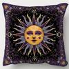 1Pc Mystic Sun Moon Stars Pillow Cover, Polyester 2D Double Sided Print Cushion Case, Celestial Sun Face Throw Pillowcase, Magic