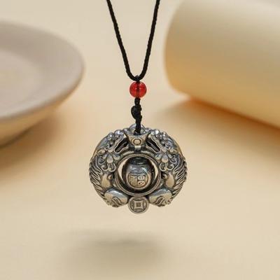 JMXD-Retro Dragon and Phoenix Fulu Double Full Five Blessings and Six Characters Mantra Pendant Couple Ethnic Style Jewelry