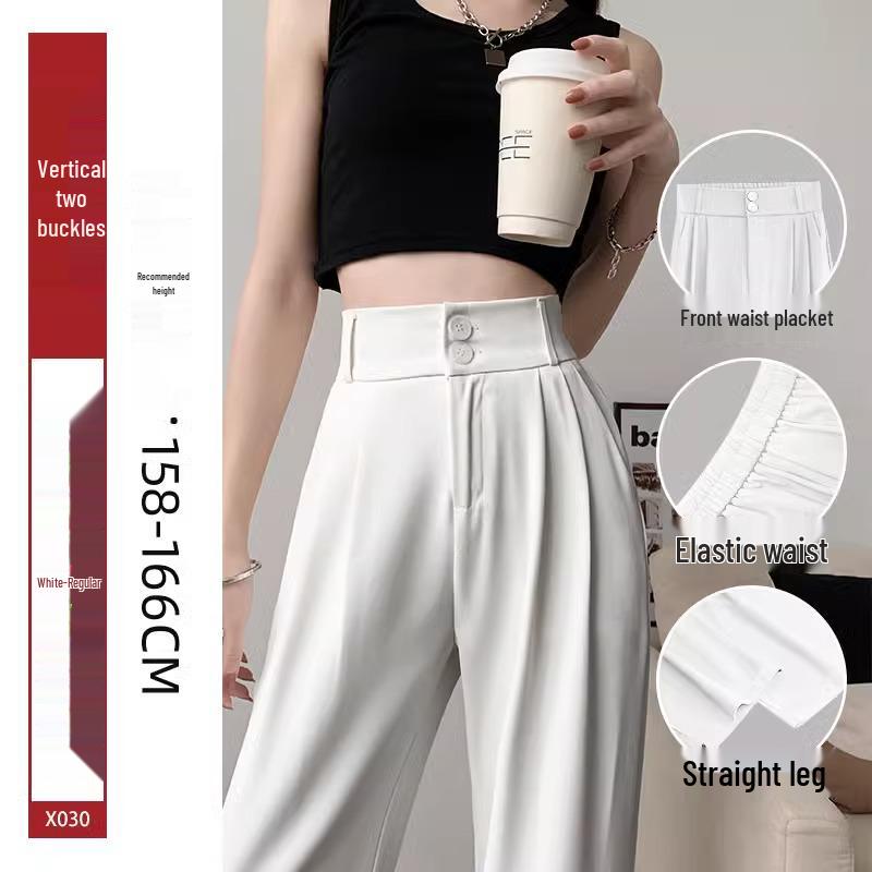 Damskie spodnie garniturowe z wysokim stanem, czarne - Kolekcja Lato 2025, Petite szerokie nogawki, drapowane proste spodnie