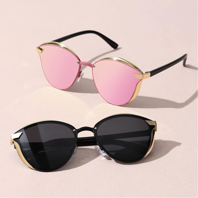 2pcs Women'S Round Frame Classic Retro Style Polarized Sunglasses, Comes with Perfect for Outdoor Vacations Beach Parties