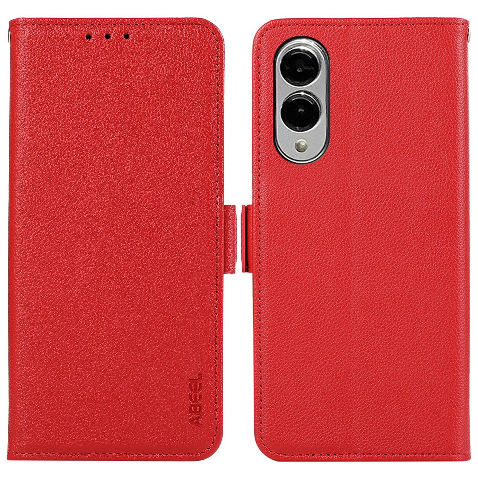 

ABEEL Чехол для Samsung Galaxy S25 Edge Кожа с текстурой личи Блокировка RFID Чехол для телефона Red