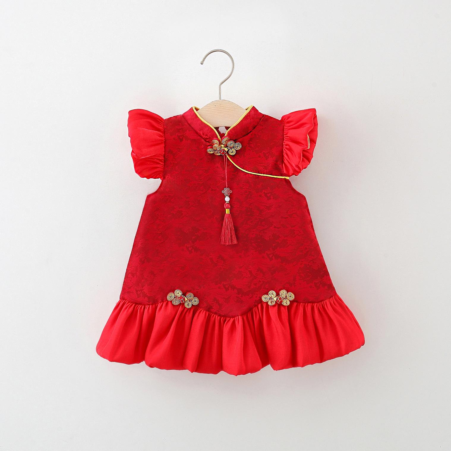 1-3 Years Old Chinese Style Kid Qipao Classic Buckle New Year Dress Adorable Children Clothing Summer Delicate Baby Girl Dresses 6