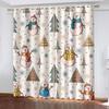 Christmas Decoration Curtain 3D Cartoon Santa Claus Christmas Tree Polyester Cloth Curtain Snowman Pattern Festive Atmosphere