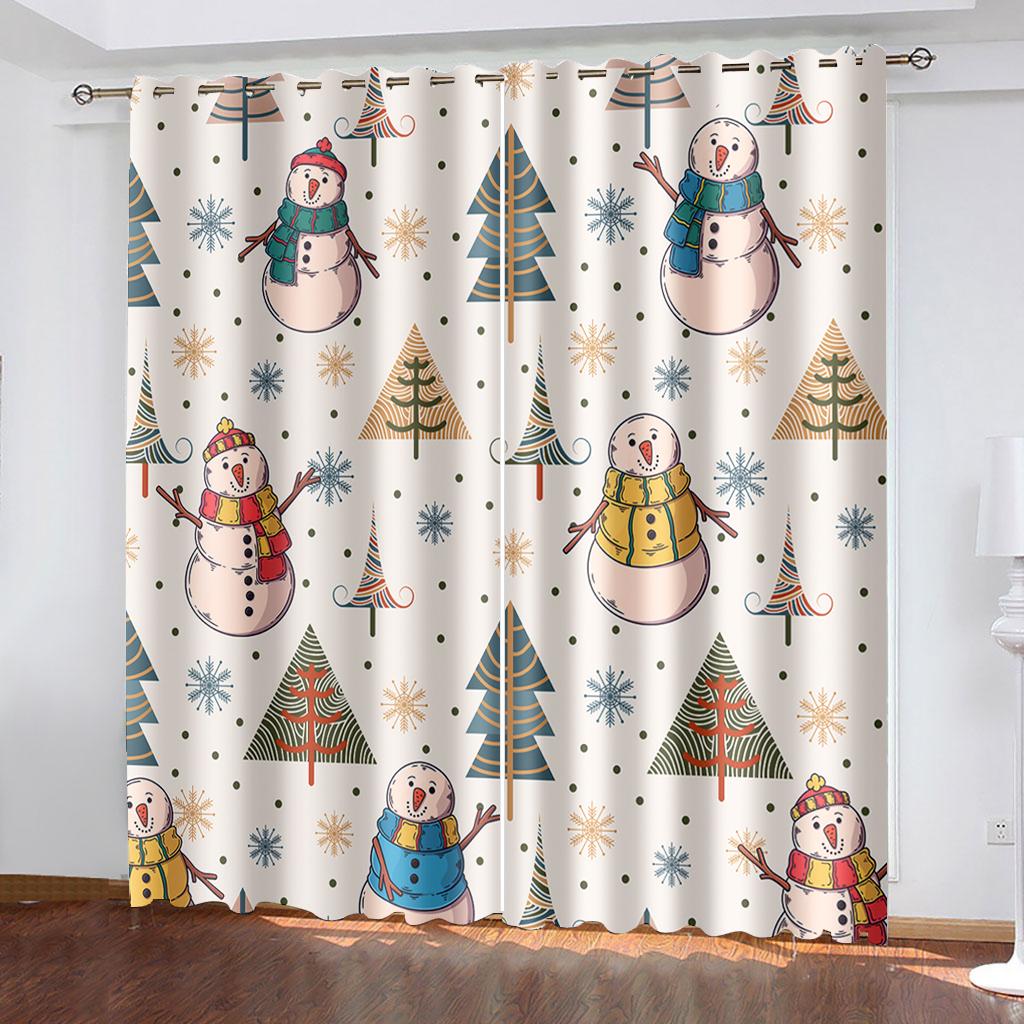 Weihnachtsdekoration Vorhang 3D Cartoon Weihnachtsmann Weihnachtsbaum Polyester Tuch Vorhang Schneemann Muster Festliche Atmosphäre