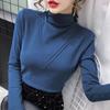 New Autumn Winter Velvet Women Base Shirt High Neck Slim Fit Long Sleeved Pullover Casual Slim Warm Top