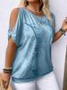Women's Round Neck Elegant Off-Shoulder Tie-Back Print Top