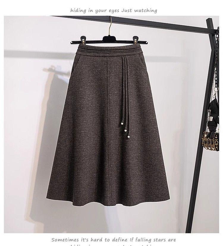 Women's High-Waist Pleated A-Line Midi Skirt - Thickened Autmn/Winter Style