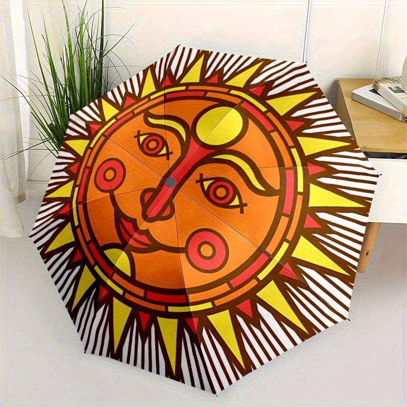 1pc Sun Symbol Automatic Folding Umbrella, Portable & Foldable Design with 8 Ribs, Casual Outdoor Accessory Halloween and Christmas gifts yy
