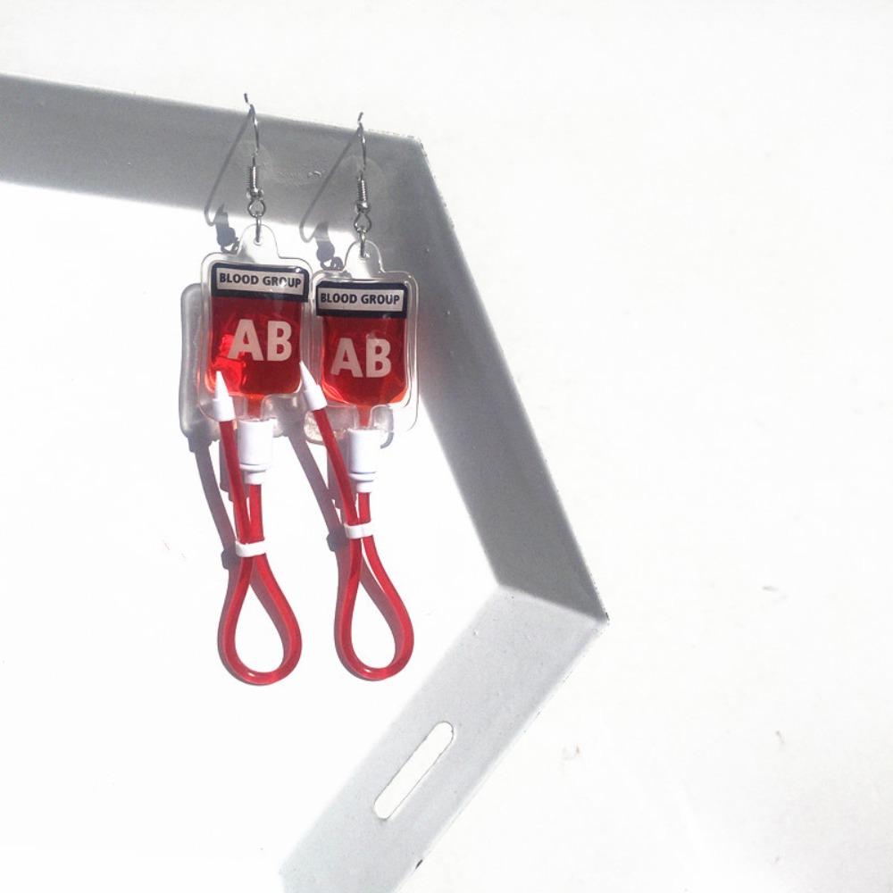 

Type a B O AB Plasma Blood Bag Necklace Bag Charm Halloween Blood Ear Studs Carnival