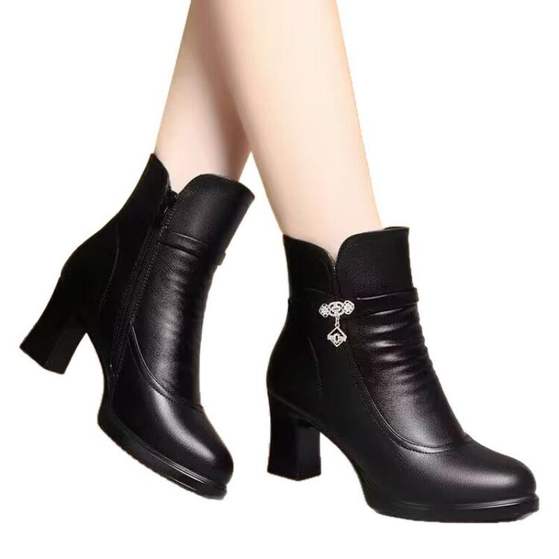 Women's Cotton Boots Winter New Fashion High-heeled Short Boots Women's Boots Piled Thickened Warm Non-slip Comfortable Boots