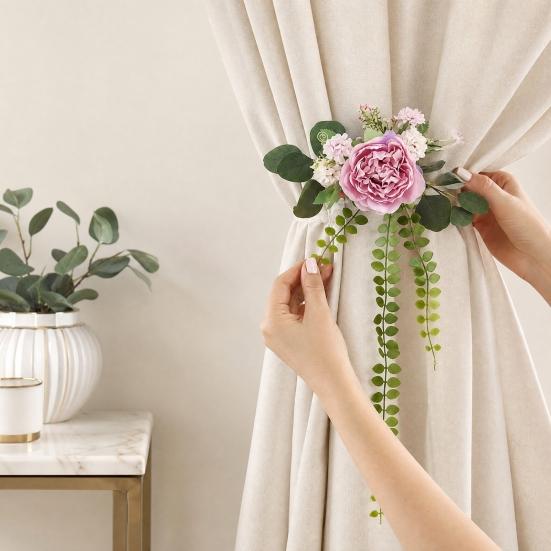 1Pc Artificial Flowers Curtain Curtain Tie Realistic Tieback Decorative Flower Peony Rose Sunflower