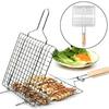 Iron Wire Barbecue Grilling Basket BBQ Net Wooden Handle Meat Fish Clip Holder