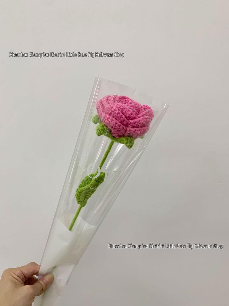 Hand-Knitted Gradient Rose Crochet Bouquet - Preserved Artificial Flowers Valentine's Gift