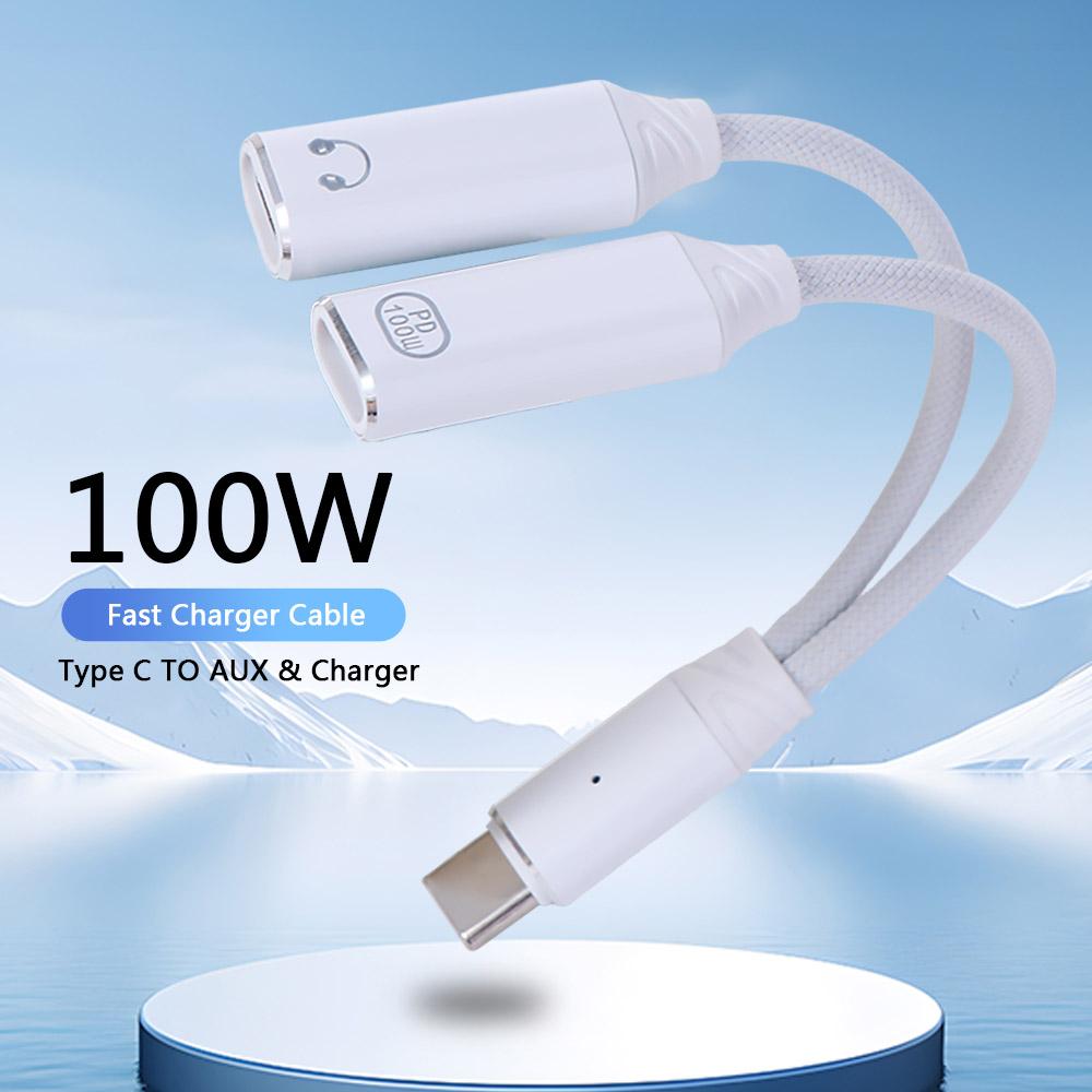 2 In 1 Design Type C Splitter Audio Cable 2-in-1 Headphone Adapter Cable  Phone Charging