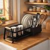 Large Capacity Kitchen Dish Rack Wooden Handle Kitchen Organizer Tableware Storage Rack  Apartment