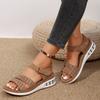 Women's Wide Width Glitter Platform Slides - Air Cushion Wedge Heels with Crystal Embellishment, Chunky Strap Summer Sandals