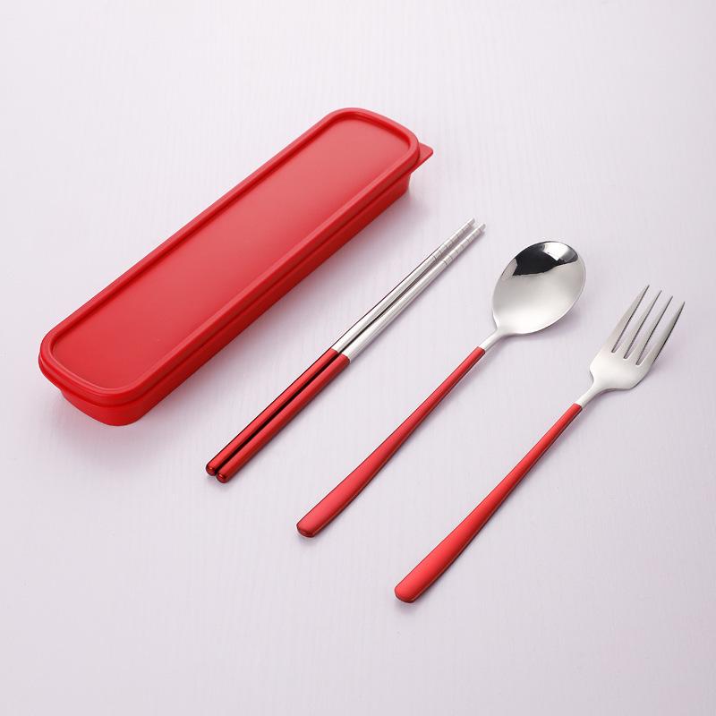 Korean Portable Stainless Steel Cutlery Set: Spoon, Fork & Chopsticks with Travel Box. Custom Logo Option Available.