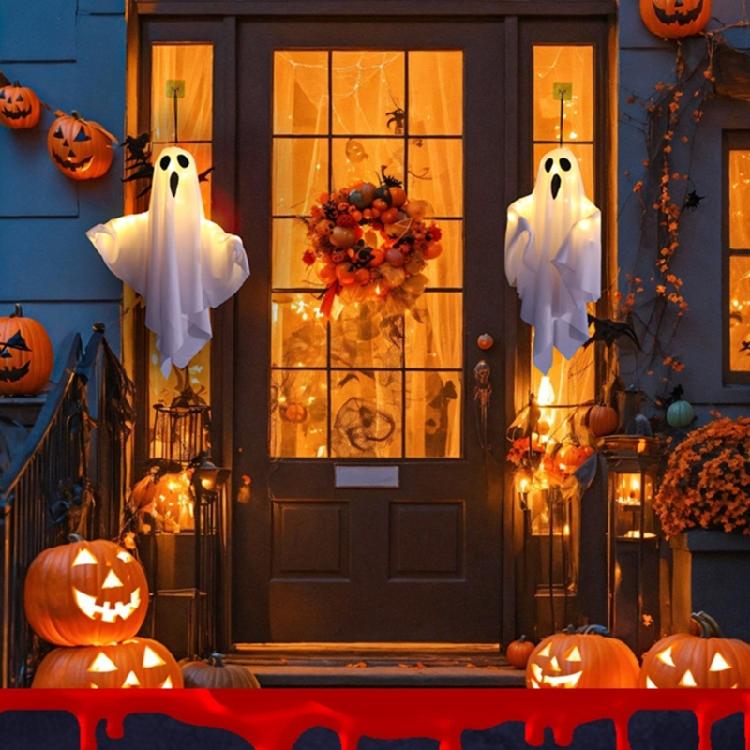 2Pcs Haunting LED Specter Hangings Ornament for Halloween Glowing Specter for Chilling Outdoor Lawns and Garden Display