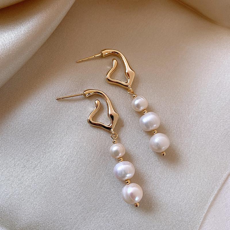 Hot Sell Trendy Natural Baroque Freshwater Pearl 14K Gold Filled Female Tassels Stud Earrings  Not Allergic Gifts Cheap