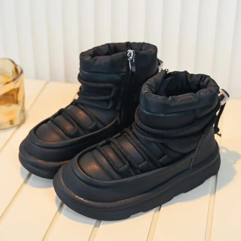 

Зимняя детская обувь 2024 года, новые повседневные мягкие нескользящие боковые молнии, удобные легкие детские зимние ботинки с защитой от холода 27-inner-16.3CM чёрный