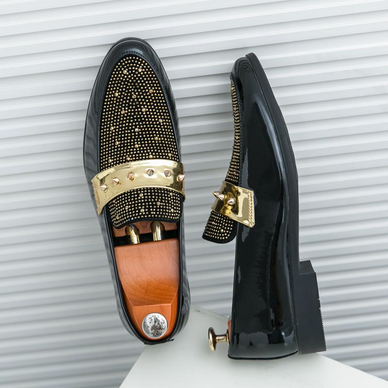 European station studded studded leather shoes male crystal low top pointy toe slip-on British hair stylist nightclub society