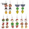 Christmas Fashion Jewelry 1 Pair Wooden Dangle Drop Earrings for Women, Cute Santa Holiday Wood Gingerbread Candy Cane Earrings, Vintage Winter Party