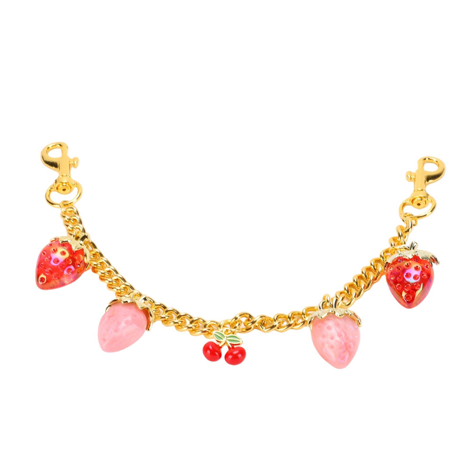 Strawberry Cherry Bag Purse Chain Gold Keychain Accessories Strawberry Cherry Pendant for Shoulder Bags for Women Pink