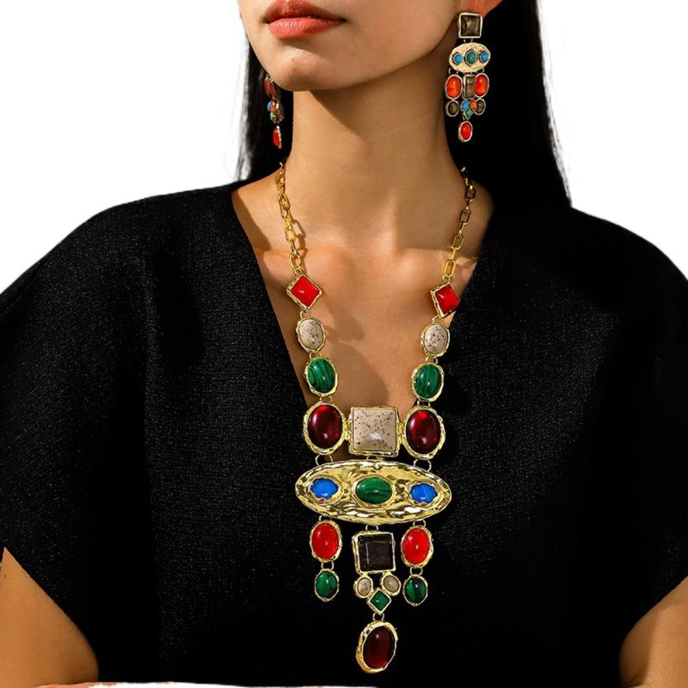 Vintage Flower Beaded Pendant Baroque Fashion Jewelry Sets Tassels Necklaces Earrings  Women