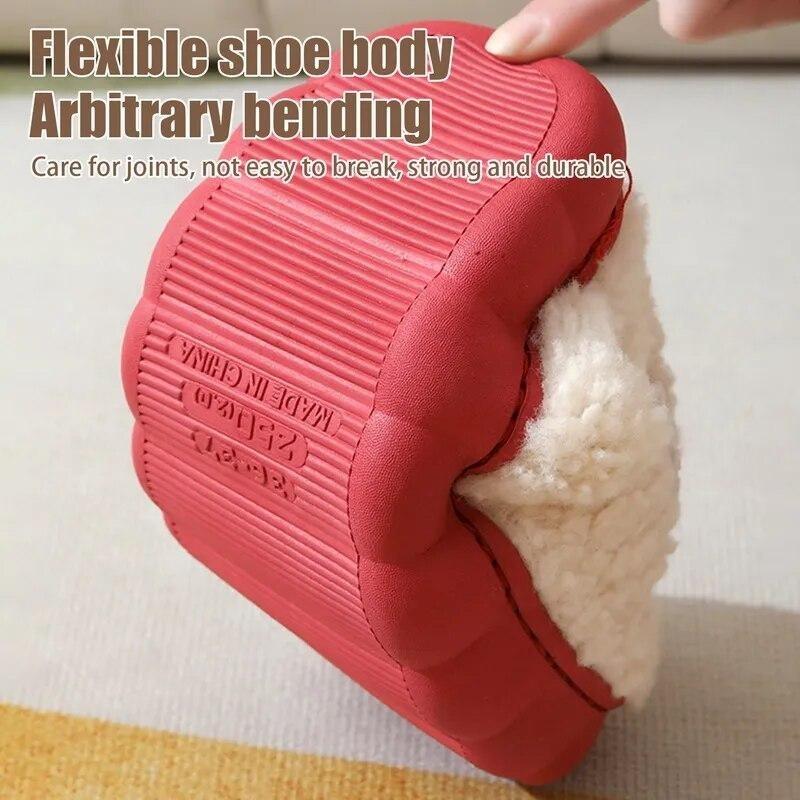 Women Slippers Winter Home Furry Slippers Color Patchwork Cotton Slippers Female Home Slippers Indoor Non-Slip Plush Slipper