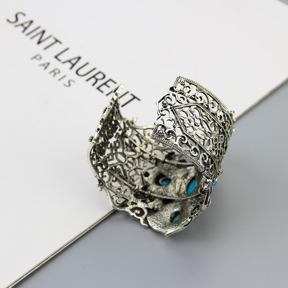 Sunspicems Vintage Turkey Bangle Bracelet Big Women Cuff Bracelet Retro Gold Color Gray Crystal Bohemia Wedding Jewelry Gift