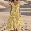 Damen Sommer Mode V-Ausschnitt Strand Lang Kurzarm Kleider mit Blumendruck