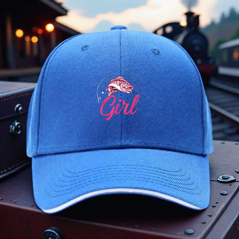 Fishing Girl Bass Graphic Baseball Cap Polyester Adjustable Casual Sport Headwear for Unisex