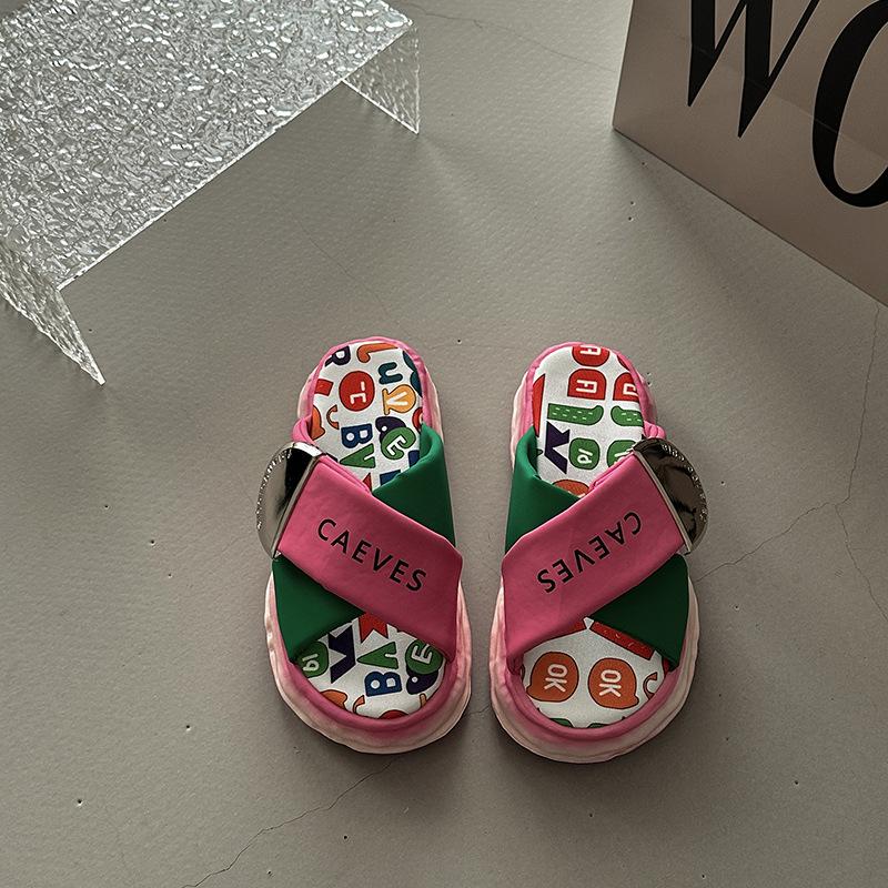 Cartoon casual thick bottom heightening cool slippers women's summer fashion versatile cross with graffiti beach flat bottom cool slippers
