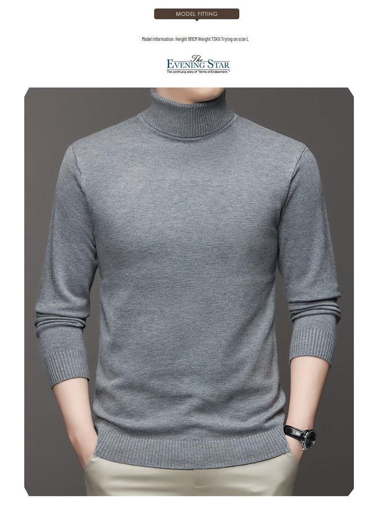 Men's Fashion Anti-Pill Turtleneck Sweater - Trendy Solid Color Knit, Long Sleeve Bottoming Shirt