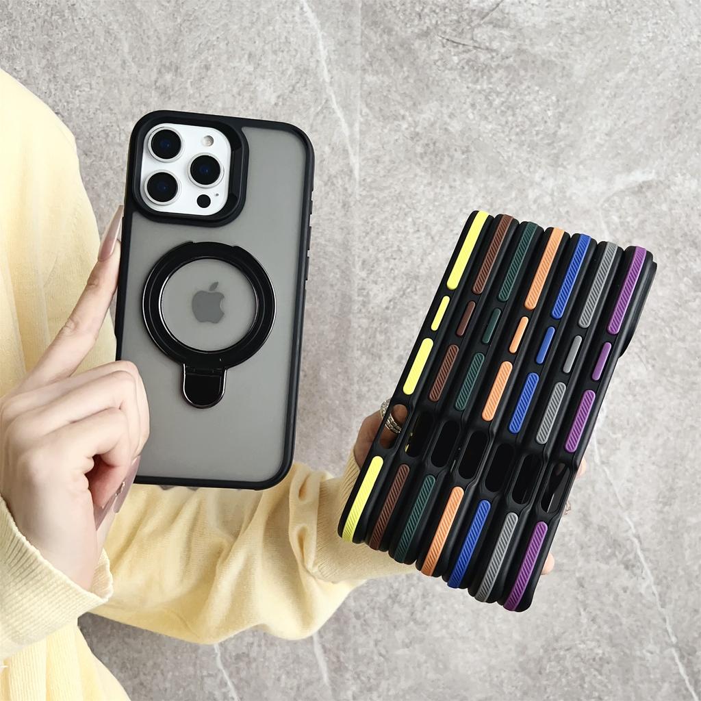 For iPhone 16 Pro Magnetic Case with Kickstand Dual-Color TPU+Acrylic Phone Back Cover