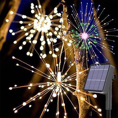 Guirnalda de luces LED de 90/150/200 luces colgantes con forma de estrella, guirnalda navideña de fuegos artificiales, decoración de festivales, luces parpadeantes a distancia