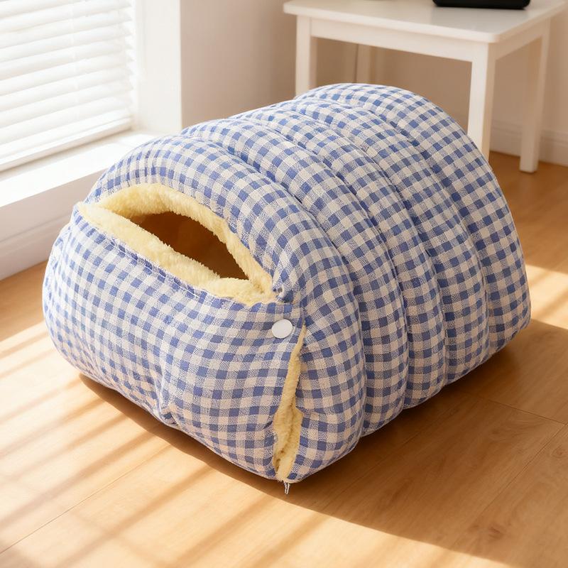

New Cat Dog House Indoor Winter Thickened Foldabl Cat Sleeping Bag Cozy Soft Warm Semienclosed Small Pet Bed Snuggle Sack 48X30X20cm синій