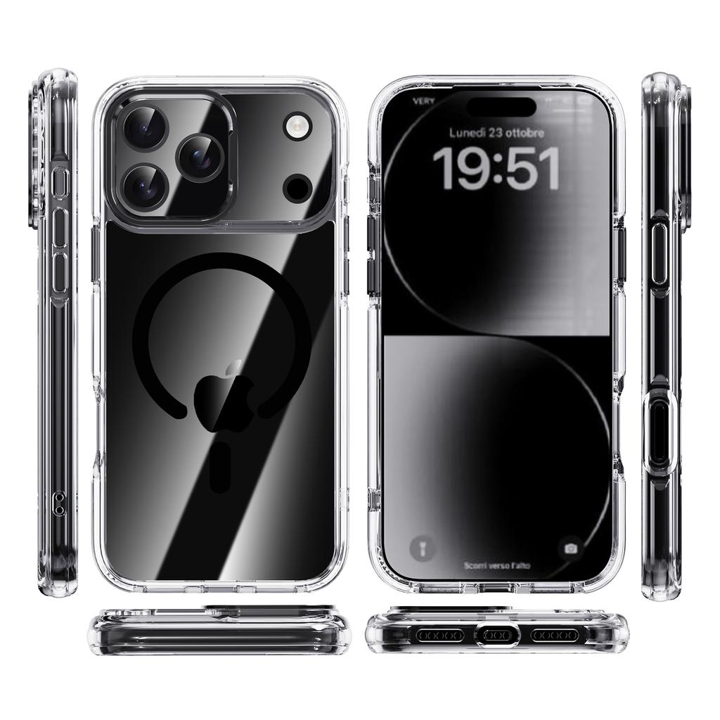 IPAKY For iPhone 17 Pro Max Clear Case Compatible with MagSafe Shockproof TPU+PC Phone Back Cover