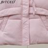 BITCED Women's Short Down-Filled Cotton Jacket with Oversized Fur Collar - Winter Fashion Coat